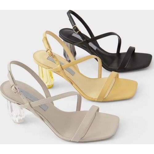 High Heels Sandals Women 2021 ZAR Luxury Brand Fashion Transparent Square Toe Crystal Thick Heel Sexy Buckle Sandals Luxury Hot