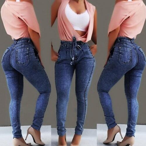 2021 New Womans Sexy Tight Jeans, Solid Color Tassel Waist Slim Elastic Casual Long Pencil Pants, Daily Life