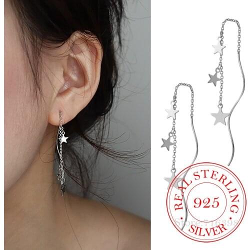 925 Sterling Silver Tassel Star Earring boucle d'oreille Long Drop Earring for Women Fashion Jewelry