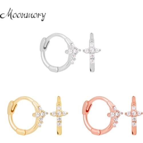Moonmory Fashion Opal Crystal 925 Sterling Silver Zircon Full Stone Cross Hoop Earring Gold Hoop Earring Gifts For Women Jewelry