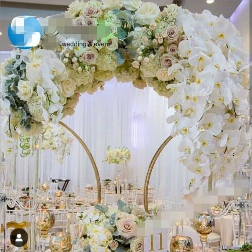 2PCS Wedding Arch Gold Backdrop Stand Metal Frame for Wedding Decoration 95CM Tall Flower Stand Large Centerpiece Table Decor