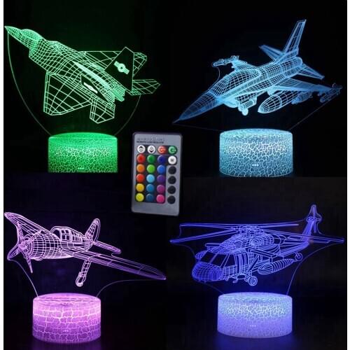 3D LED Night Light Fighter F22 Jets Helicopter 16 Colors Change Remote Control Table Lamps Toy Gifts For Kids Home Decoration