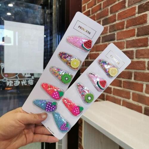 5 Pcs Beautiful Colorful Quicksand Fruit Hairpins for Princess Child Hair Accessories Fashion Transparent PVC BB Clip Headwear
