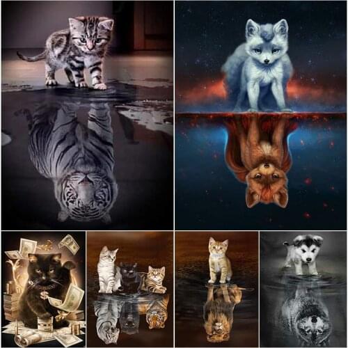 5D DIY Diamond Painting Cat Full Drill Animal Wolf Embroidery Rhinestone Mosaic Dog Home Decor Art Picture Lion Cross Stitch Kit