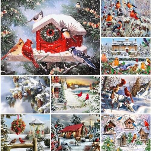 5D DIY Diamond Painting Birds Cross Stitch Kit Full Drill Embroidery Mosaic Winter Animal Pictures with Rhinestones Home Decor