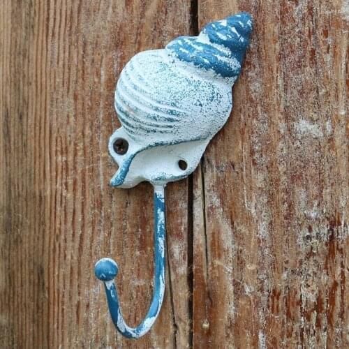Pale White Sea Seashell Cast Iron Wall Hook With One Hanger European Home Garden Wall Mounted Beach Accent Star Snail Crab Hook