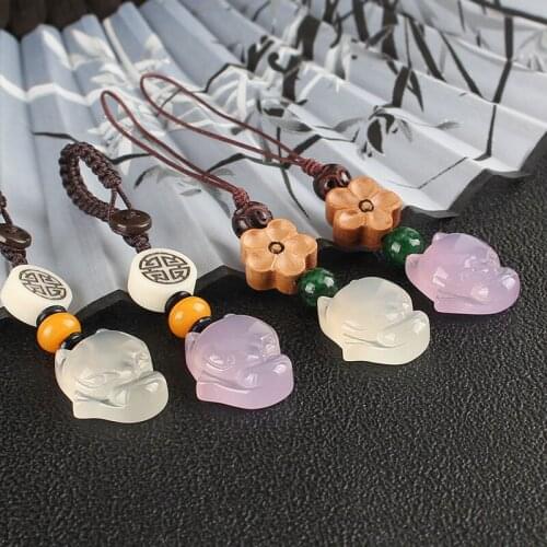 Little Fox Mobile Phone Chain Keychain Pendant Natural Chalcedony U Disk Pendant Male and Female Ornaments