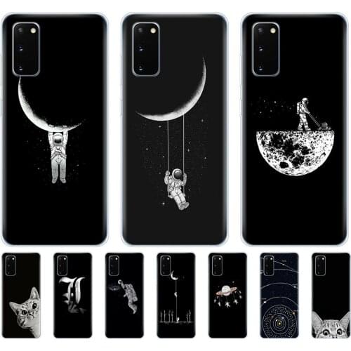 Silicon phone cover case for samsung galaxy S20 PLUS Ultra S10 lite cover for samsung note 10 plus lite Space Moon Cats black