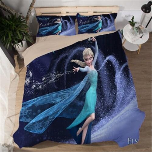 Home Spin Disney Bedding Set Princess Elsa Patterns Blue Duvet Quilt Cover Pillowcase Girl Princess Style Bedroom Decoration