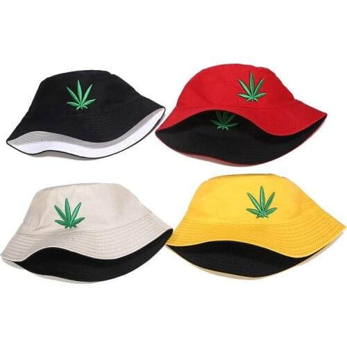 Embroibery Maple Leaf Bucket Hat Men and Women Reversible Hip Hop Fisherman Panama Caps Cotton Outdoor Summer Swag Fishing Hats