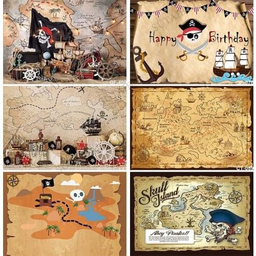 Pirate Ship Skull Island Old Grunge Map Navigation Theme Birthday Party Photophone Photography Backgrounds Photo Backdrops Props