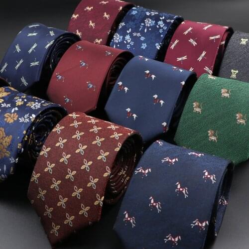 New Casual Mens Ties Dog Lion Bear Horse Flower Pattern Red Blue Jacquard Necktie For Men Wedding Groom Business Accessories