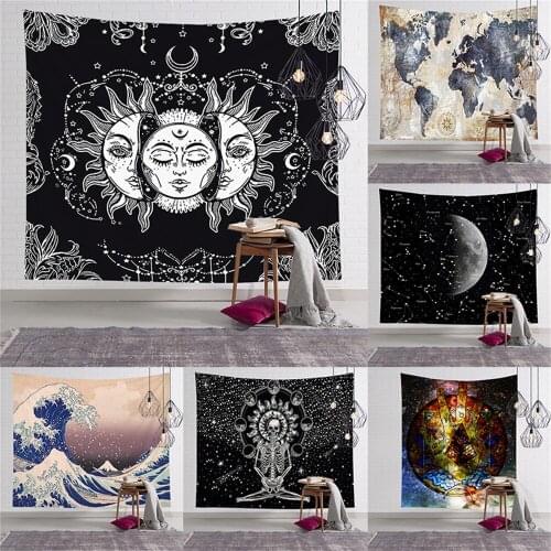 Three Faces Sun Tapestry Moon Mandala Pattern Wall Cloth Boho Art Home Decoration Accessories Psychedelic Wall Decoration 95*73