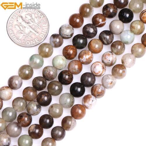 Gem-inside Natural Round Green Africa Chalcedony Stone Beads for Jewelry Making 15inches DIY Christmas Jewellery