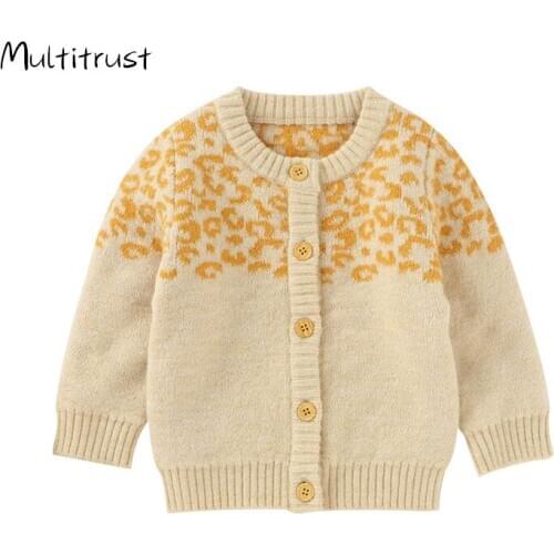 Girls Cardigans Baby Girl Clothes Leopard Print Girls Sweaters Kids Cardigan Autumn Winter Baby Knitted Sweater for Girls 0-24M