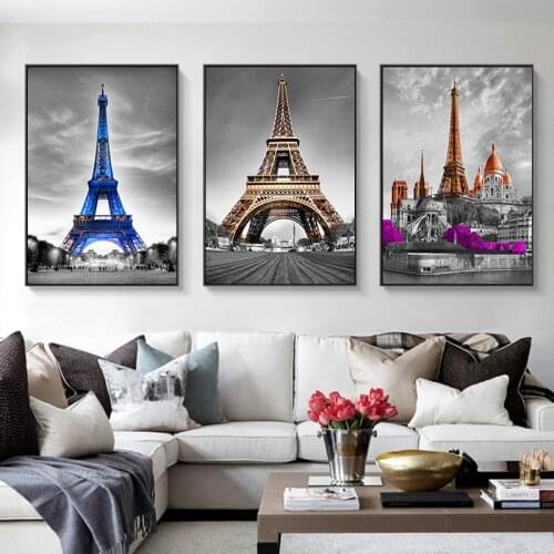 European City Church Landscape Canvas Painting Eiffel Tower in Paris Poster Prints Wall Art Picture for Living Room Home Decor