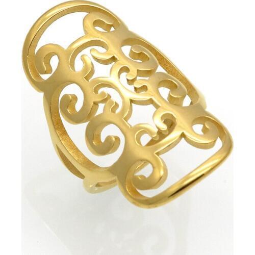 Fashion Women Multi-layer Pattern Color Gold Stainless Steel Wide Big Petals Hollow Shield Rings Jewelry