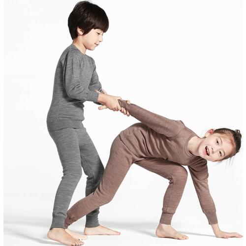 Merino wool thermal kids underwear set baby girl boys winter thicker 260GSM soft clothes