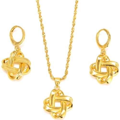 Gold dubai square geometry pendant Earrings necklace Bridal Jewelry Sets for Women girls wedding Christmas party mothergift