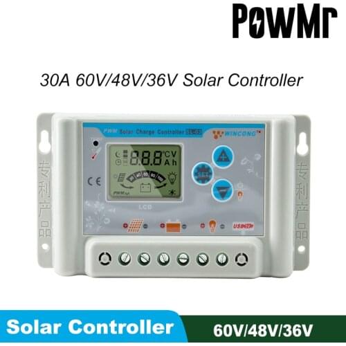 PowMr 30A 60V/48V/36V Solar Charge Controller For Lithium Battery Lead Acid Battery Solar Panel Charge Regulator with LCD USB