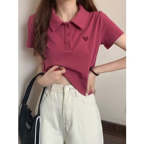 Short And Chic T-shirt Womens Summer 2021 New Spice Girls Solid Color Short Sleeve Top High Waist Design Small Crowd Polo Shirt