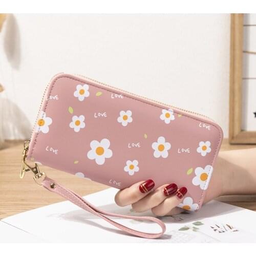 Women Wallets Long Flower Printing Female Zipper Wristband Phone Bag Coin Purses Ladies Tassel Multi-card Wallets Holder