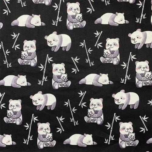 Beautiful Digital Printing Black Lovely panda pattern 100% Cotton Fabric Sewing Material Children Fabric Diy Shirt Clothing