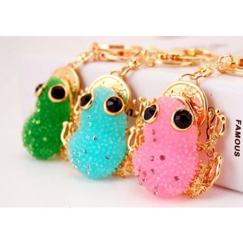 Korean-Style Creative Cute Resin Colorful Frog Keychain Lucky Golden Toad Metal Feng Shui Pendant Accessories Small Gift