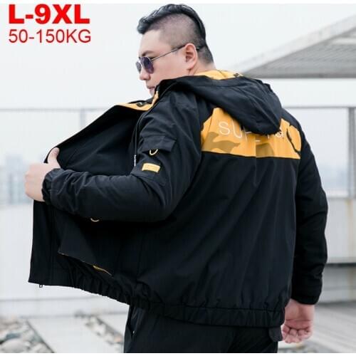 Plus Size 9xl 8xl 7xl Hooded Jackets Men Spring Autumn Fashion Streetwear Oversized Mens Bomber Jacket Windbreaker Coats Male