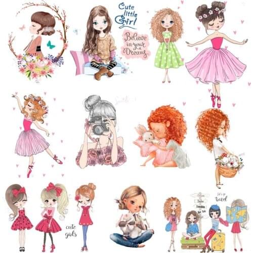 Cute Girls Heat Vinyl Transfer For Clothing Iron On Transfers For Clothes Appliques Thermo Stickers For Washable DIY T-shirt