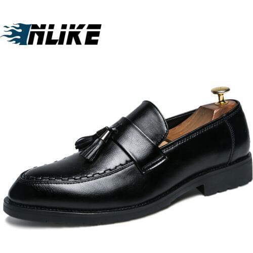 INLIKE Men Shoes Fashion Leather Doug Casual Flat Tassels Slip-On Driver Dress Loafers Moccasin Wedding Shoes Dress Shoes
