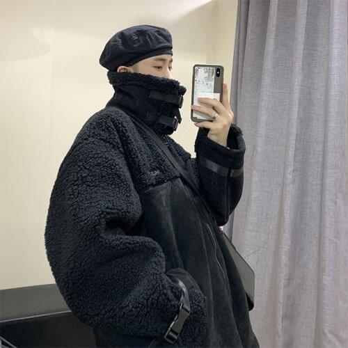 Suede Lambswool Mens Casual Parkas Coat Loose Thick Warm Letters Big Size Outwear