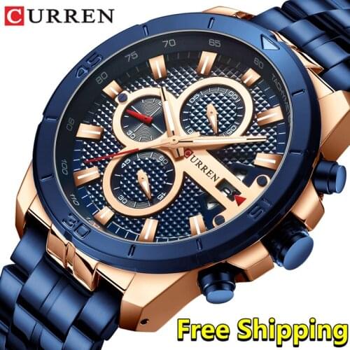 Watch Men 2019 Curren Luxury Brand Gold Chronograph Male Wristwatch Mens Stainless Steel Waterproof Military Watches Man 2018