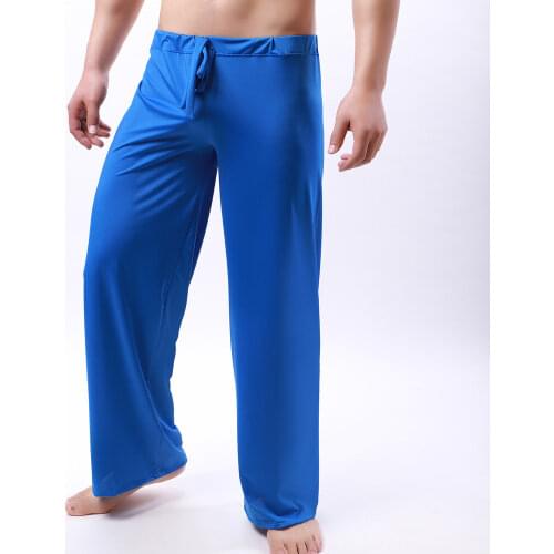 Mens pants mens sleep bottoms viscose home pants loose sexy mens lounge pants silk fashion strap sexy male pajamas plus size