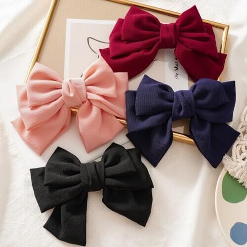 New Fashion All-match Pure Color Cloth Three Layers Big Bow Hairpin Spring Clip Barrettes Women Girls Hair Accessoriesr Headwear