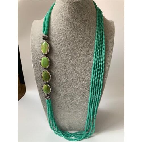 New Hot Fashion Vintage Necklace Jewelry Popular Retro Bohemia Style Multilayer Beads Chain Crystal Grain Pendant Necklace