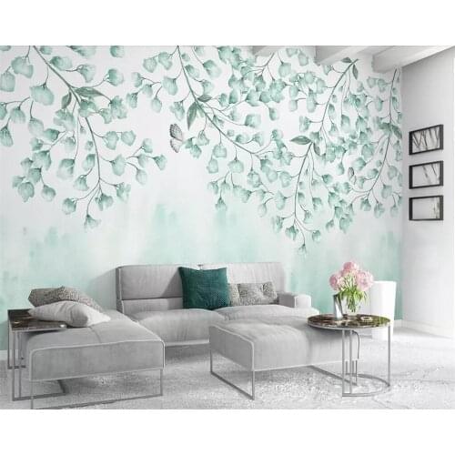 Beibehang Custom wallpaper fresh green leaves watercolor style Nordic minimalist TV background wall 3d wallpaper home decoration