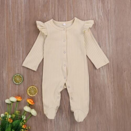 0-6 Month Winter Kids Bodysuit Footies Cute Girls Long Sleeve Solid Knitted Jumpsuit Baby Girl One-Pieces Pajamas Newborn Romper