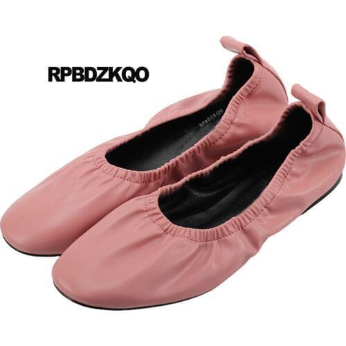 Peach Chinese Yellow 10 Ballerina China Elastic Women Roll Up Retro Large Size Ladies 11 Vintage Foldable Ballet Flats Round Toe