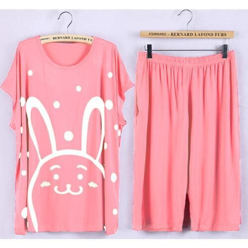 Plus Size Pajamas Sets 5XL Cute Cartoon Prints Pyjamas Women Summer pijama Soft Modal Home nightwear