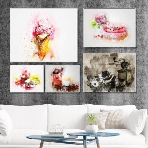Blur Series Watercolor Ice Cream Cake Coffee Oil Painting Poster Canvas Print Painting Wall Art Living Room Home Decoration