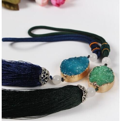 Blue Green Natural Crystal Napkin Ring With Tassels And Metal Charms Gold Plating Circled Crystal Luxury Stones Hanging Ornament
