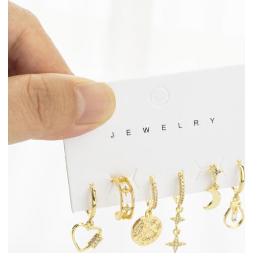 SIPENGJEL Geometric Hollow Heart Pendant Earrings Set Korea Style 6 pcs Small Hoop Earring For Women Jewelry 2021