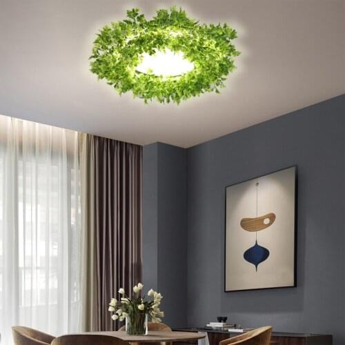 Modern green LED bedroom living room ceiling flower rattan lamp balcony study lamp hotel restaurant decoration lamp