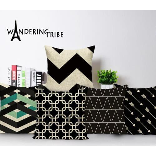 Modern Nordic Deer Cushion Cover Linen Scandinavian Elk Throw Lumbar Pillow Case Black Triangles Square Chair Car Seat Decor 18"