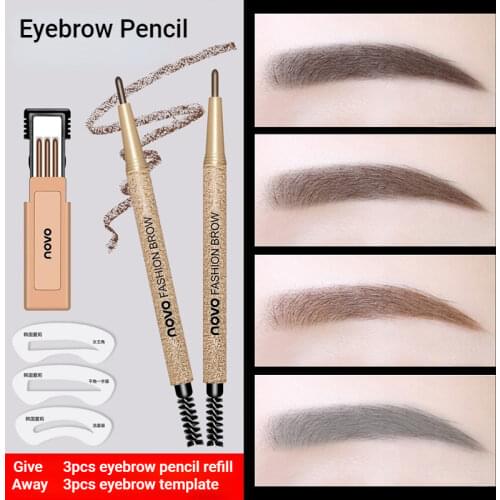 Waterproof Automatic Double Head Slim Eyebrow Pencil with Brush Long Lasting Durable Eyebow Pen Cosmetic Makeup Tools 4 Colors