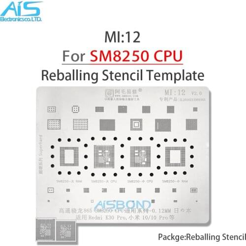 MI12 BGA Reballing Stencil For Xiaomi 10 10Pro Redmi K30Pro SM8250 CPU PM8250 SDR865 PA POWER IC Tin Planting Soldering Net