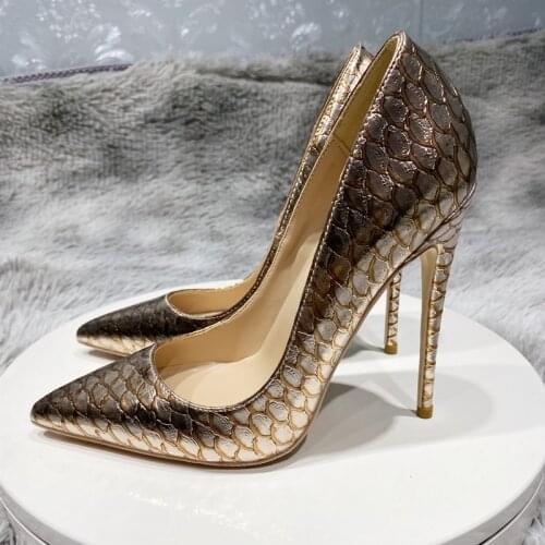 Luxury snake women 8cm 10cm 12cm heels high-heeled party pointed toe classic elegant daily wear pure color pumps YG048 ROVICIYA