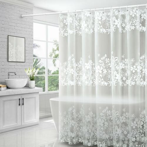 UFRIDAY Waterproof Shower Curtains Transparent Floral Shower Curtain PEVA Plastic Bathroom Curtain White Flower Bath Curtain