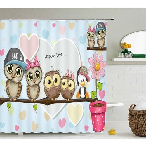 Lovely owl Cartoon Shower Curtains Bathroom Waterproof Shower Curtain Polyester Cute Child 3D Printing Home Bath screen Fabric